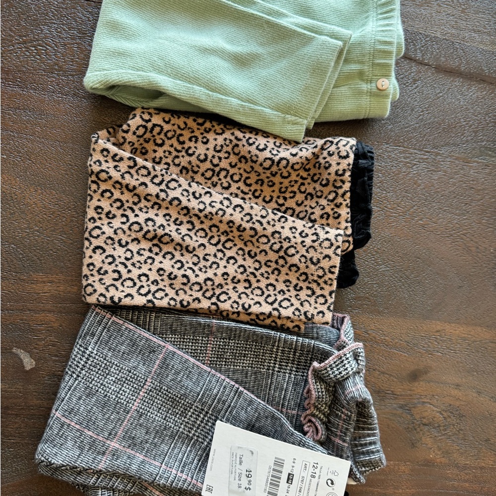 Zara Kids Leggings Set - Mint, Leopard, and Gray